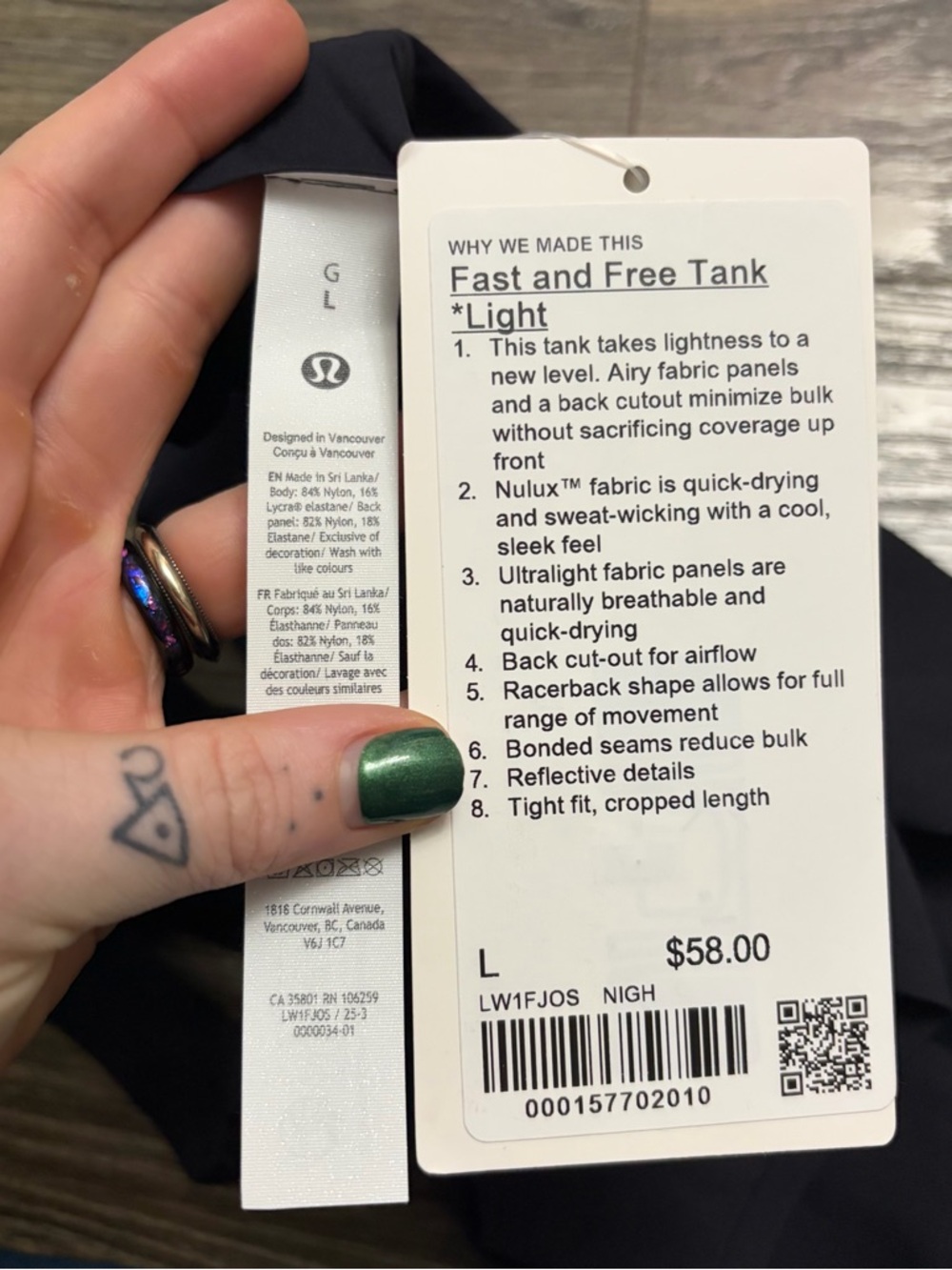 NWT Lululemon Fast and Free Tank Top *Light (Nightmoth) Size Large - Picture 5 of 8